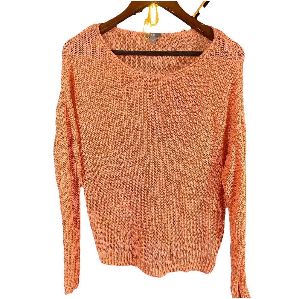J Jill Sweater Large Peach Linen Rayon Open Loose Knit‎ Relaxed Beachy Preppy